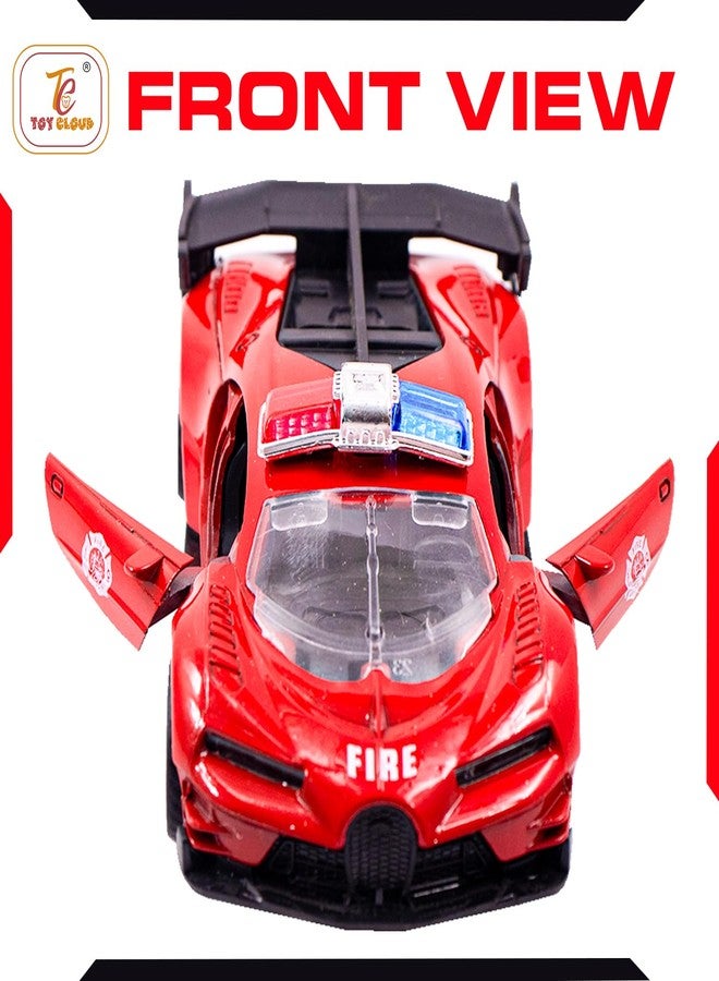 Toy Cloud Bugatti Fire Brigade Car 1:32 Scale Die-Cast Metal Toy with Opening Doors and Pull Back Action Realistic Toy Car - Image 3
